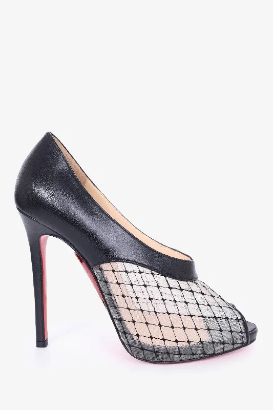 Christian Louboutin Black Leather Mesh Pumps Size 38---Comfortable Leather Pumps for Office and Everyday Wear