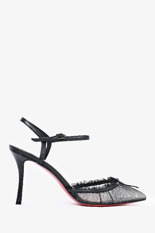 Stiletto Heel Pumps with Perfect Fit--Christian Louboutin Black Mesh/Lace 'Travalata' Pointed Toe Heels Size 35-Fashionable & Classic