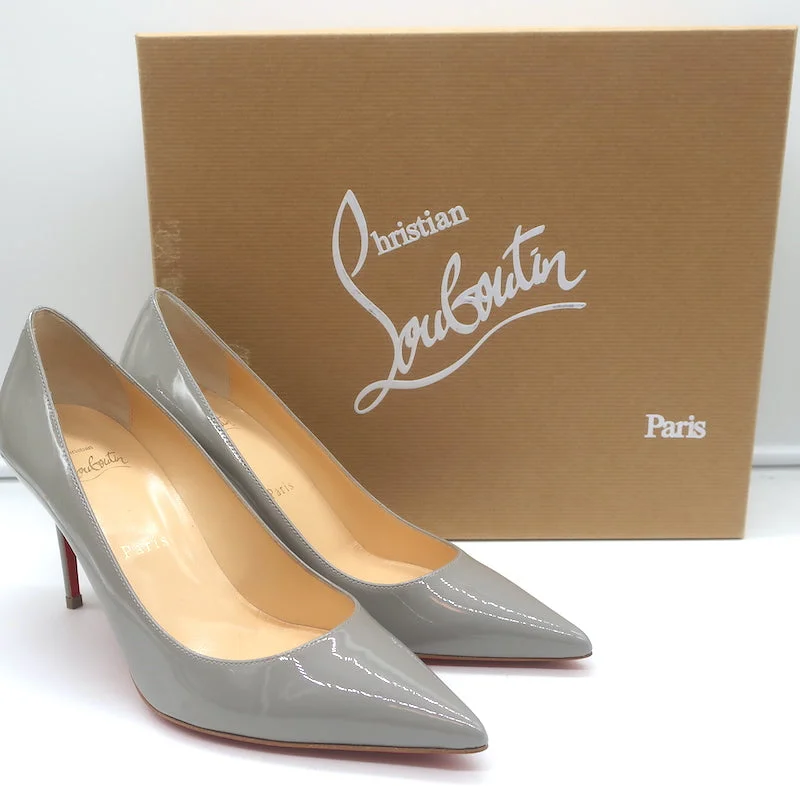 Sleek and Shiny Patent Pump Heels for a Polished Look--Christian Louboutin Decollete 554 85 Pumps Gray Patent Leather Size 36.5 NEW