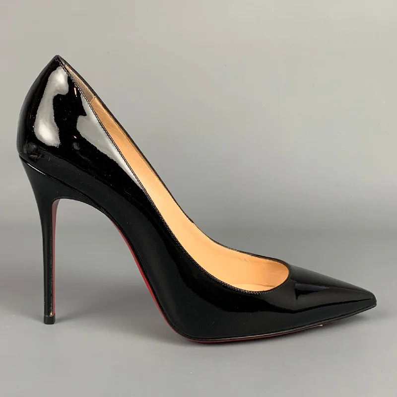 Sleek and Shiny Patent Pump Heels for a Polished Look--CHRISTIAN LOUBOUTIN Decollete 554 Size 8 Black Patent Leather Pumps