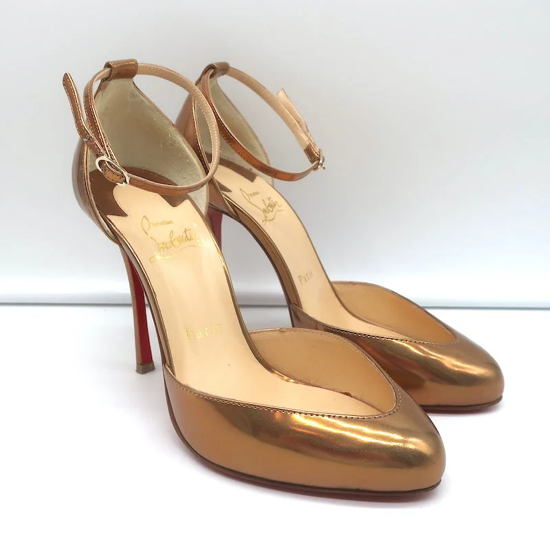 Sleek and Shiny Patent Pump Heels for a Polished Look--Christian Louboutin Dollyla d'Orsay Pumps Gold Metallic Patent Leather Size 37