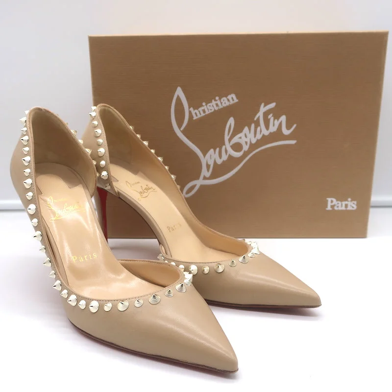 Trendy D'Orsay Pumps for Fashion-Forward Women---Christian Louboutin Irishell 85 Studded d'Orsay Pumps Nude Leather Size 38.5