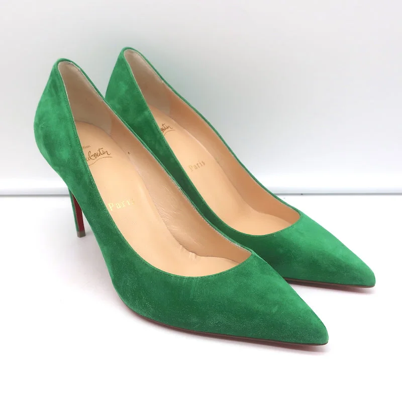 Affordable Suede Ankle Pumps for All-Day Wear--Christian Louboutin Kate 85 Pumps Green Suede Size 38 Pointed Toe Heels NEW