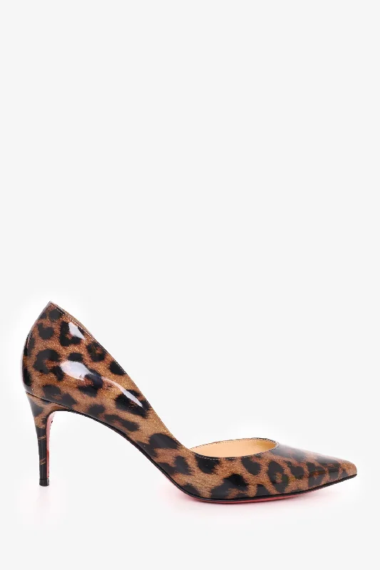 Sleek and Shiny Patent Pump Heels for a Polished Look--Christian Louboutin Leopard Print Patent Leather Iriza 70 Pumps Size 38