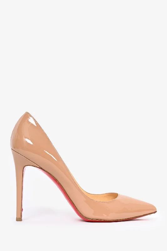 Sleek and Shiny Patent Pump Heels for a Polished Look--Christian Louboutin Nude Patent 100 Pigalle Heels Size 39.5