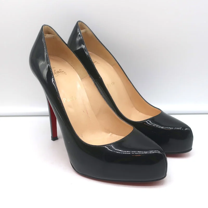 Sleek and Shiny Patent Pump Heels for a Polished Look--Christian Louboutin Rolando 120 Platform Pumps Black Patent Leather Size 38.5