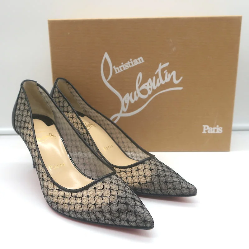 Stiletto Heel Pumps with Perfect Fit--Christian Louboutin Saramor 70mm Fishnet Pumps Black Size 37 Pointed Toe Heels-Fashionable & Classic