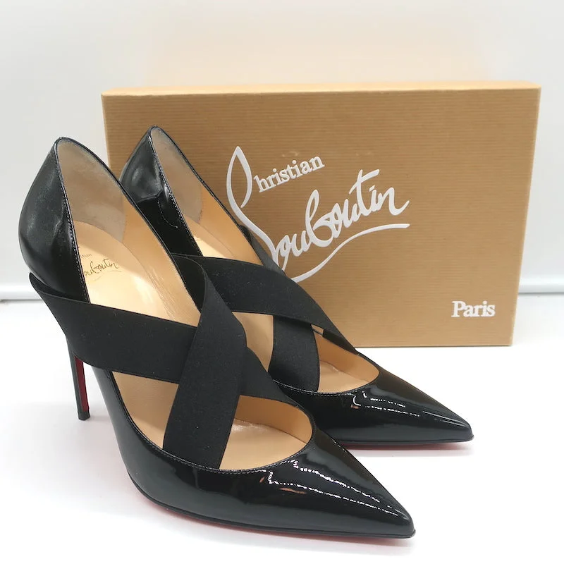 Sleek and Shiny Patent Pump Heels for a Polished Look--Christian Louboutin Sharpstagram Crisscross Pumps Black Patent Leather Size 39