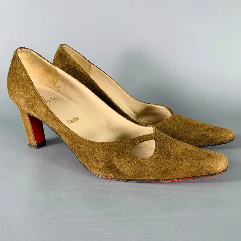 Affordable Suede Ankle Pumps for All-Day Wear--CHRISTIAN LOUBOUTIN Size 6.5 Brown Suede Heels Pumps