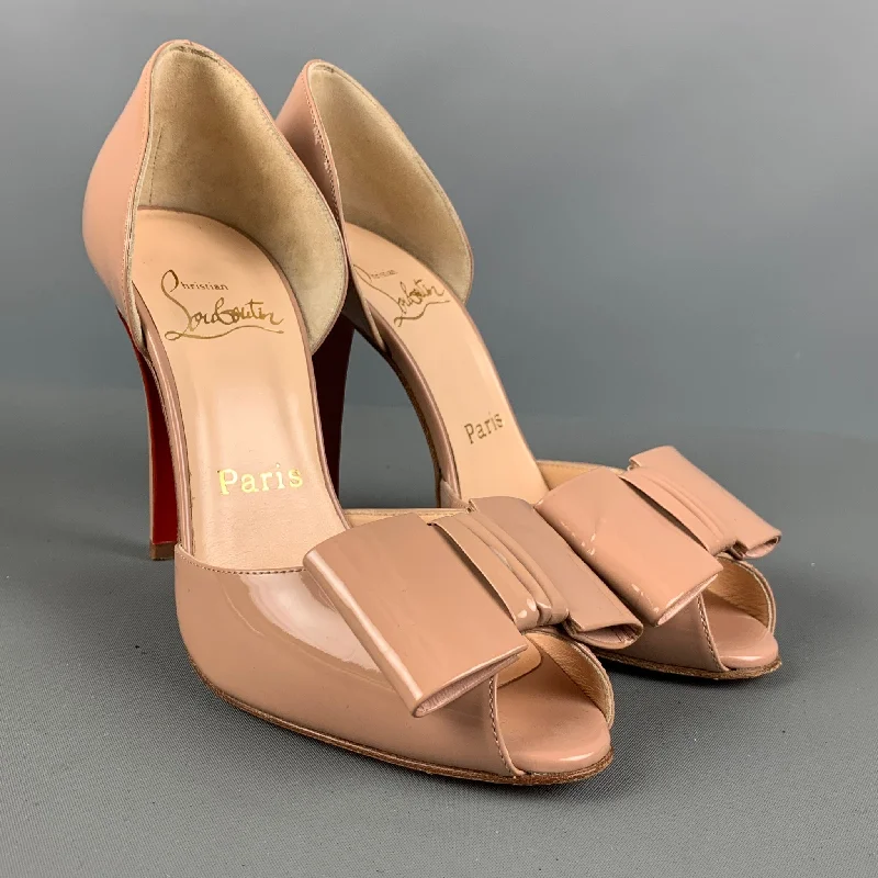 Sleek and Shiny Patent Pump Heels for a Polished Look--CHRISTIAN LOUBOUTIN Size 6 Beige Nude Patent Leather D'Orsay Pumps