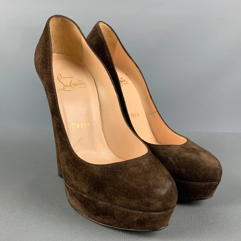 Affordable Suede Ankle Pumps for All-Day Wear--CHRISTIAN LOUBOUTIN Size 6 Brown Suede Platform Pumps