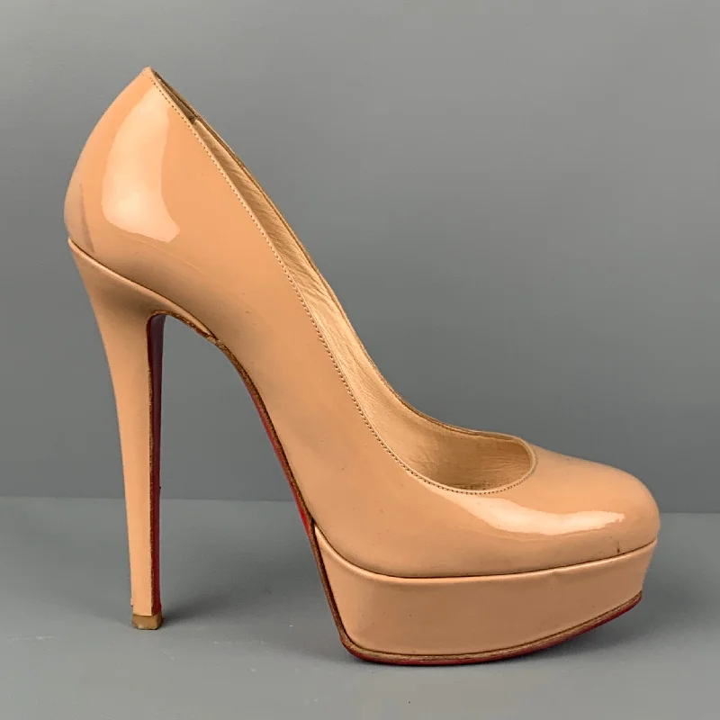 Sleek and Shiny Patent Pump Heels for a Polished Look--CHRISTIAN LOUBOUTIN Size 6 Nude Patent Leather Platform Bianca Pumps