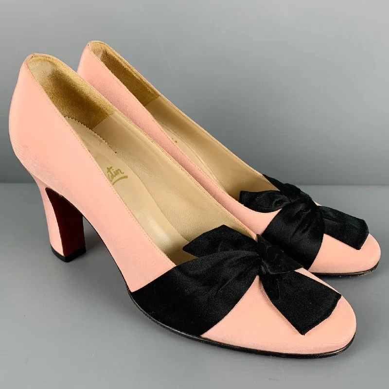 CHRISTIAN LOUBOUTIN Size 7.5 Pink Black Bow Pumps---Charming Bow Pumps for a Cute and Stylish Look