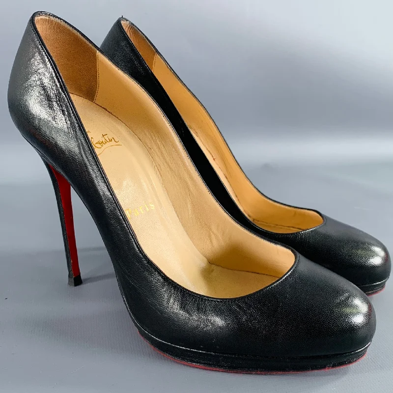 CHRISTIAN LOUBOUTIN Size 8.5 Black Leather Platform Pumps---Comfortable Leather Pumps for Office and Everyday Wear