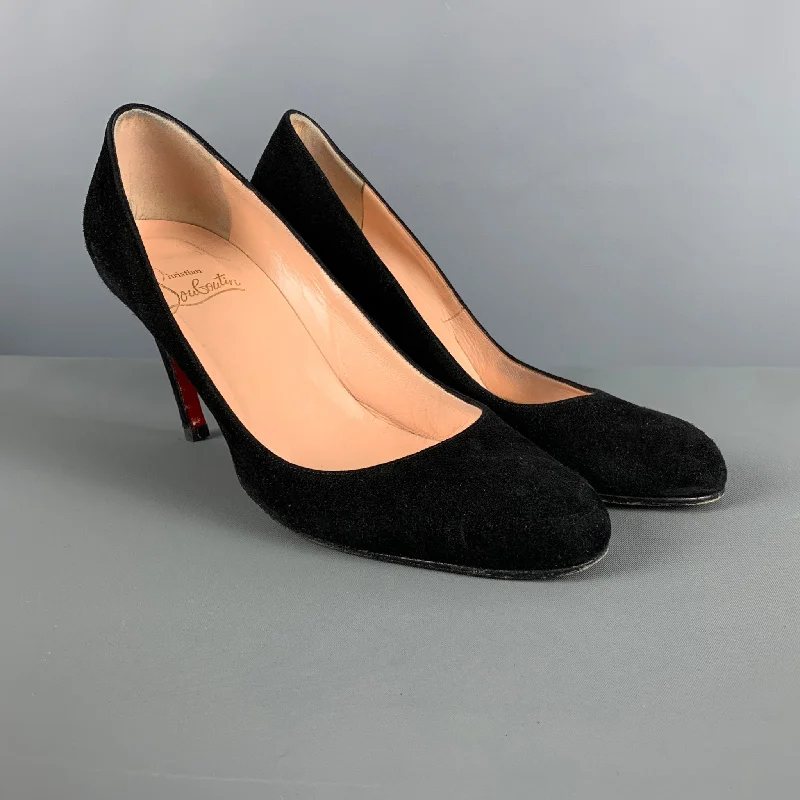 Affordable Suede Ankle Pumps for All-Day Wear--CHRISTIAN LOUBOUTIN Size 8.5 Black Suede Classic Pumps