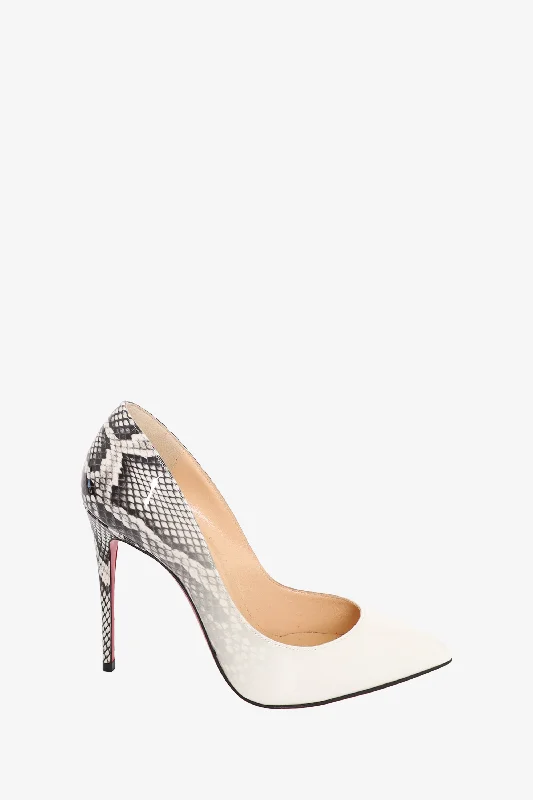 Sleek and Shiny Patent Pump Heels for a Polished Look--Christian Louboutin White Patent Snakeskin Ombre So Kate Heels Size 35.5