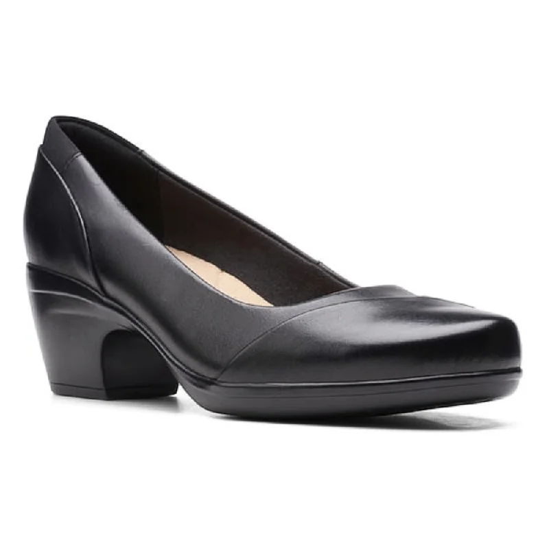 Clarks Emily Alexa Black Leather Heel (Women's)---Comfortable Leather Pumps for Office and Everyday Wear