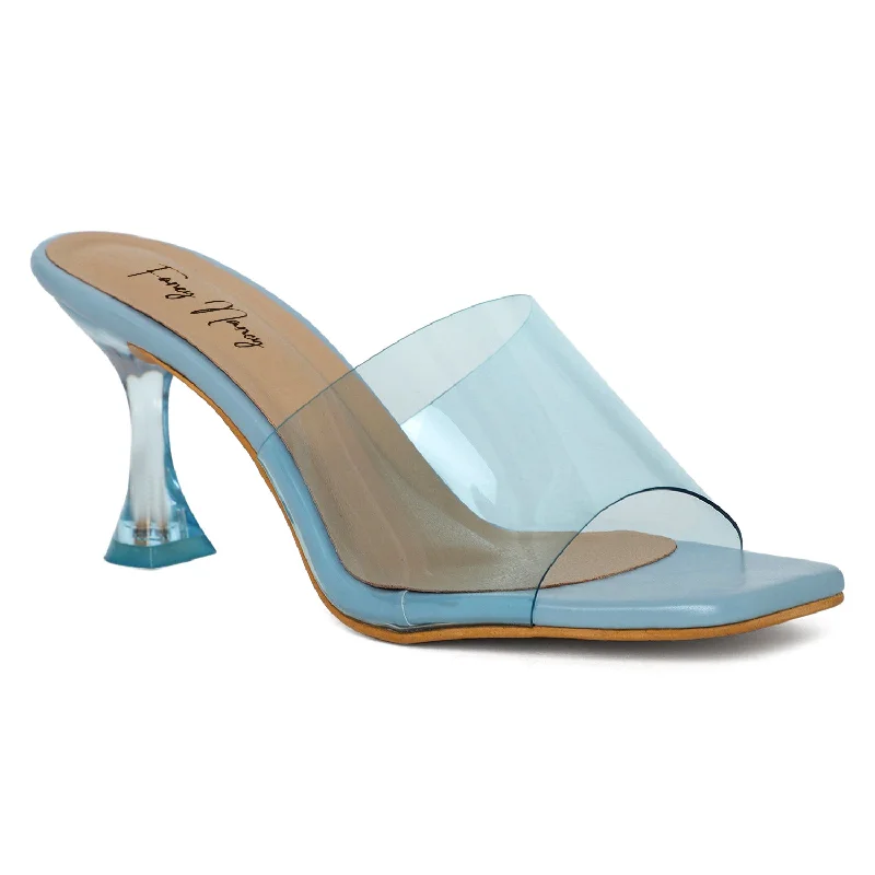 Stiletto Heel Pumps with Perfect Fit--Clear Strap Stilettos - Blue-Fashionable & Classic