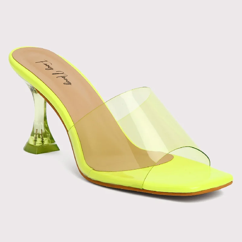 Stiletto Heel Pumps with Perfect Fit--Clear Strap Stilettos - Neon Green-Fashionable & Classic