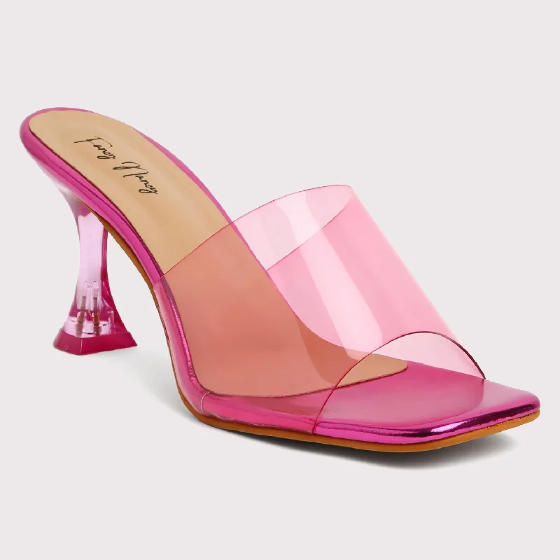 Stiletto Heel Pumps with Perfect Fit--Clear Strap Stilettos - Neon Pink-Fashionable & Classic