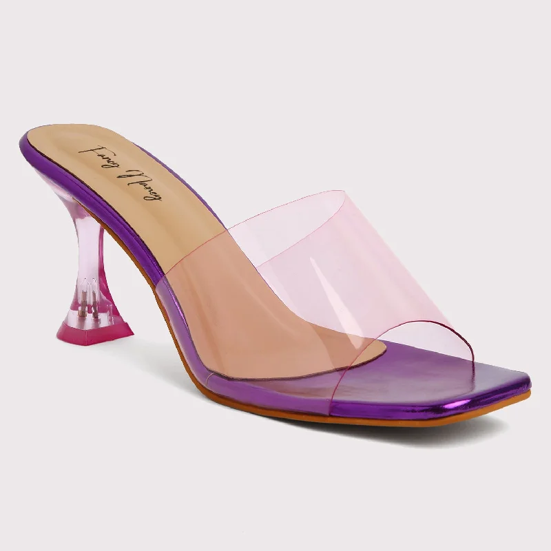 Stiletto Heel Pumps with Perfect Fit--Clear Strap Stilettos - Purple-Fashionable & Classic