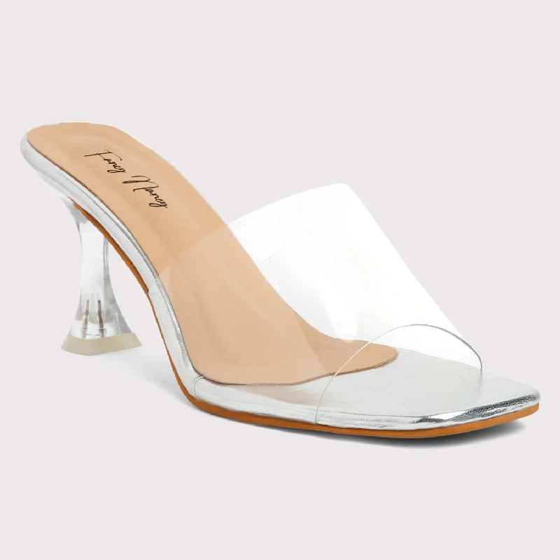 Stiletto Heel Pumps with Perfect Fit--Clear Strap Stilettos - Silver-Fashionable & Classic