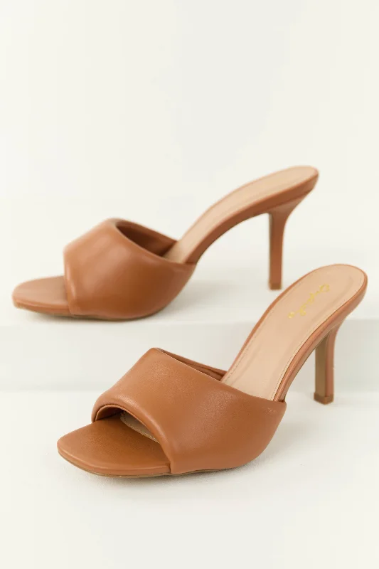 Stiletto Heel Pumps with Perfect Fit--Cognac Single Puffy Strap Stiletto High Heels-Fashionable & Classic