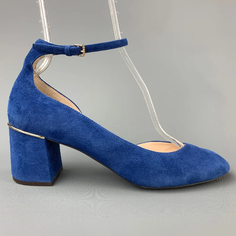 Stylish Ankle Strap Heels for Women--COLE HAAN Size 10 Blue Suede Ankle Strap Pumps