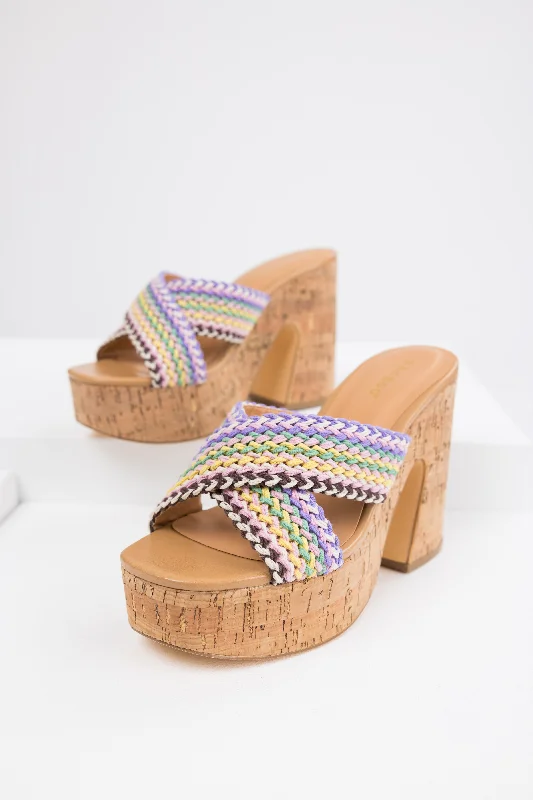 Colorful Braided Strap Cork Platform Heels---Durable Leather Braided Ankle Strap Heels with Premium Quality