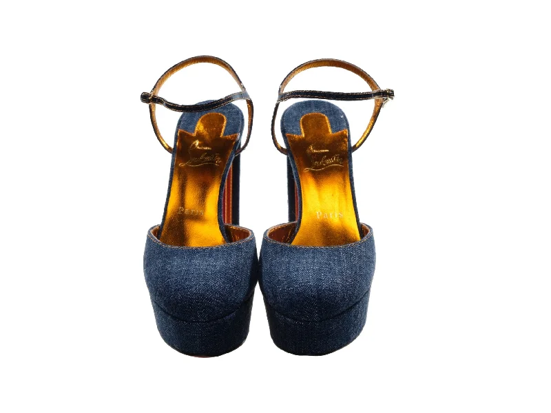 Stylish Platform Heels for Extra Height--Coluna Denim Navy Blue Platform Heel Pumps