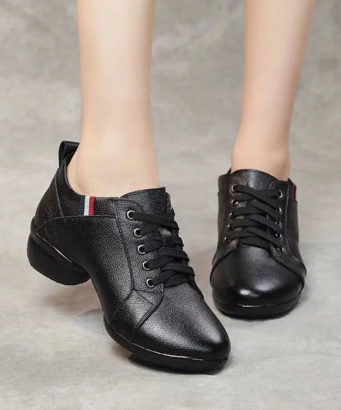 Comfortable Soft Black Cross Strap Cowhide Leather Dance Shoes---Comfortable Leather Pumps for Office and Everyday Wear