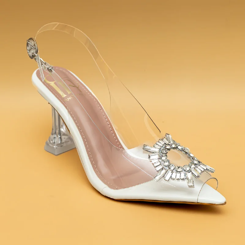 Affordable Rhinestone Pumps for a Dazzling Look---Amina Rhinestone Broach Heels - White