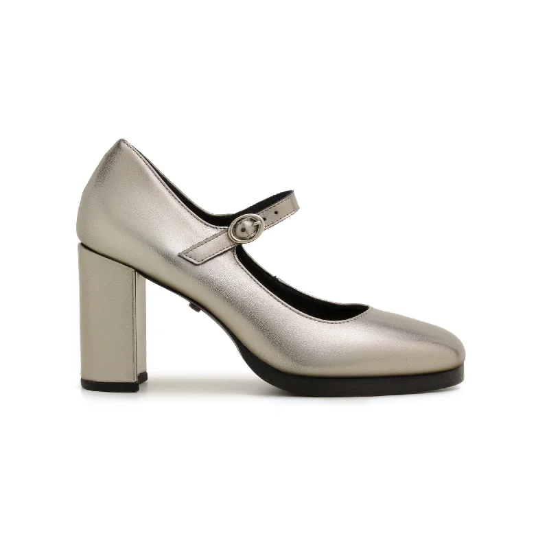 'Charlotte' vegan high-heeled Mary-Jane by Zette Shoes - metallic silver---Fashionable Kitten Heels for Date Night