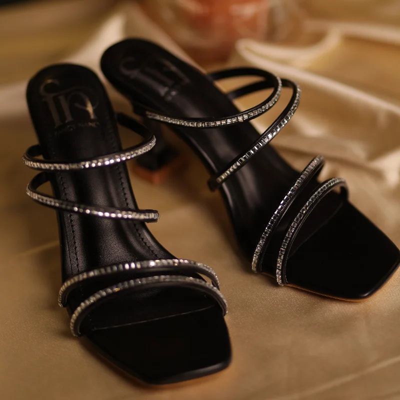 Embellished Strappy Heels - Black---Affordable Strappy Platform Heels with Premium Quality