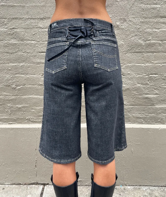 Corset Shorts. Low Rise. Black Denim.