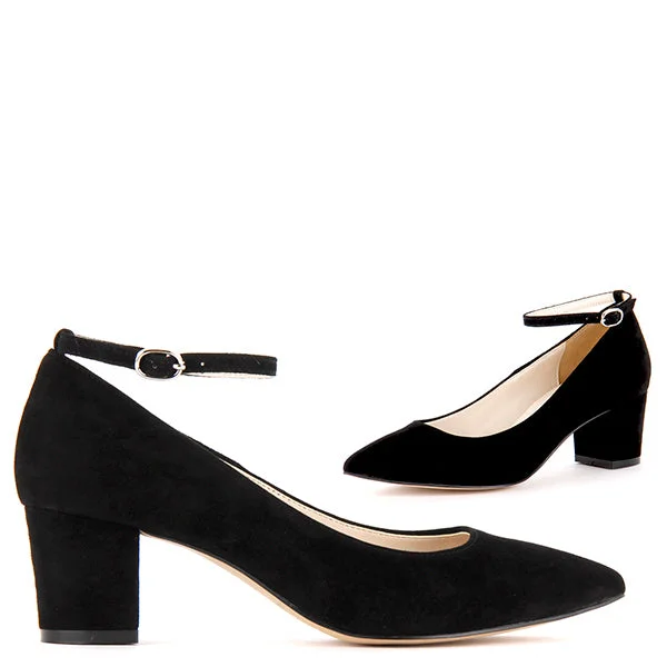 Affordable Suede Ankle Pumps for All-Day Wear--*COURTNEY strap - black suede, 5cm size UK 1