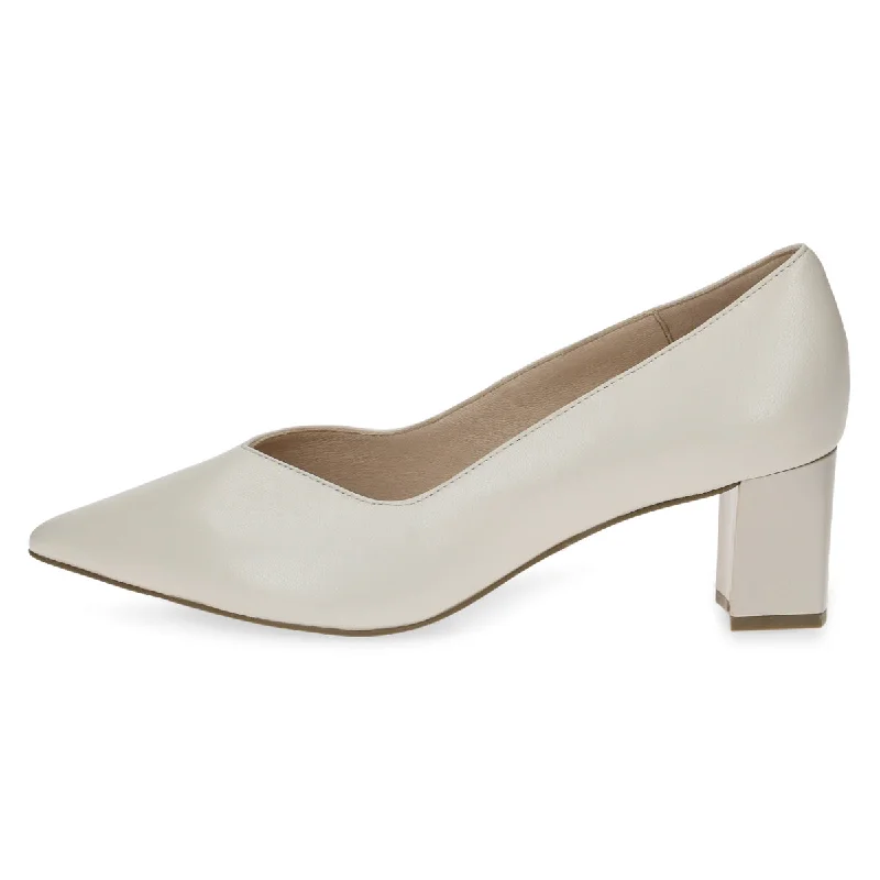 Stiletto Heel Pumps with Perfect Fit--Cream Block Heel with a Pointed Toe-Fashionable & Classic