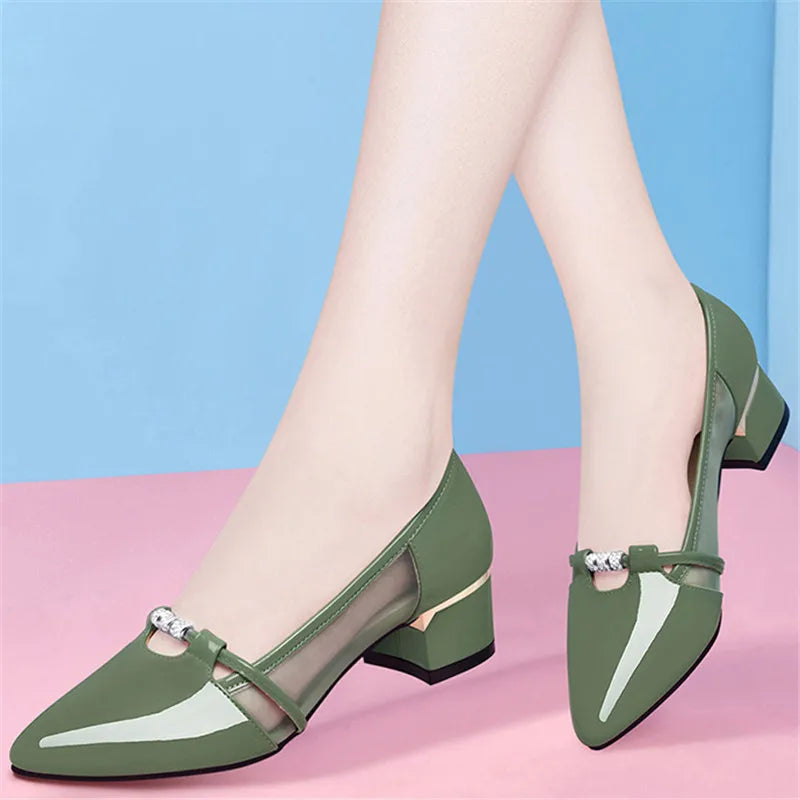 Stylish Slip-On Pumps for Quick Elegance---women cute sweet high quality green slip on heel pumps