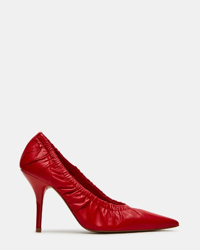 CRINKLE RED LEATHER---Comfortable Leather Pumps for Office and Everyday Wear