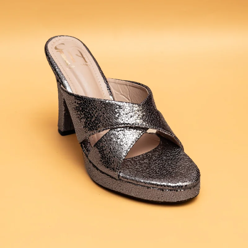 Stiletto Heel Pumps with Perfect Fit--Criss Cross Metallic Heels - Grey-Fashionable & Classic