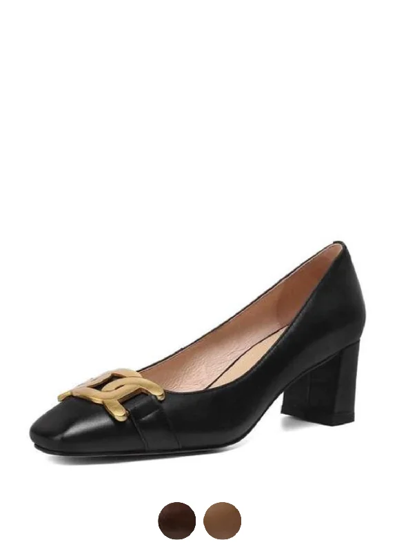 Cristy Women's Elegant Leather Pumps Black Shoes---Comfortable Leather Pumps for Office and Everyday Wear