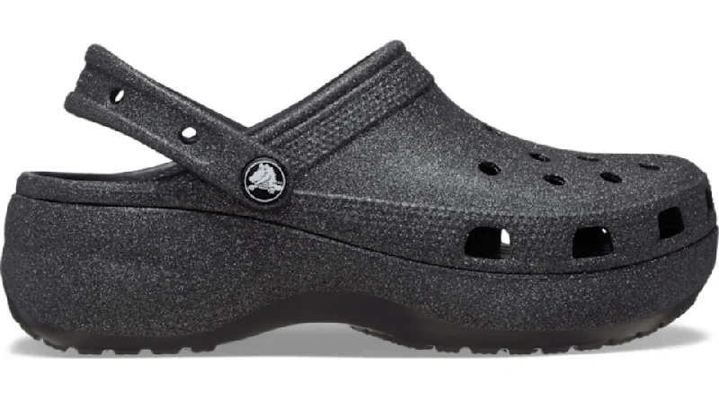 Crocs Classic Platform Glitter Clog Black---Trendy Glitter Heels for a Glamorous Look