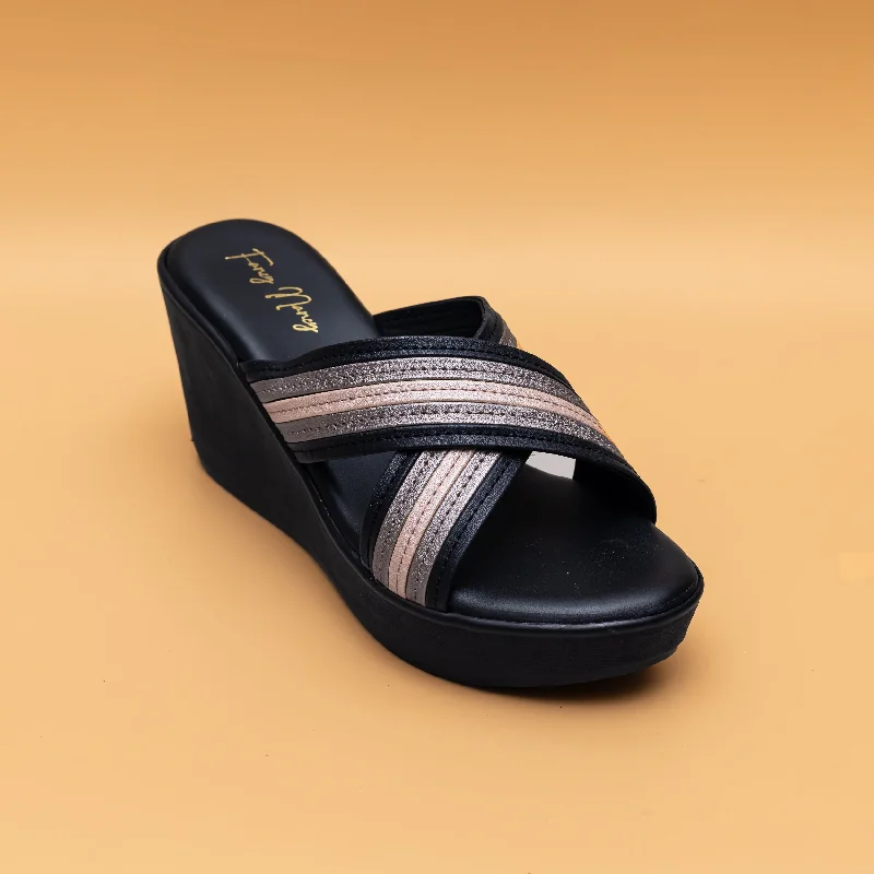 Versatile Heeled Sandals for Any Occasion---Cross Strap Wedges - Black