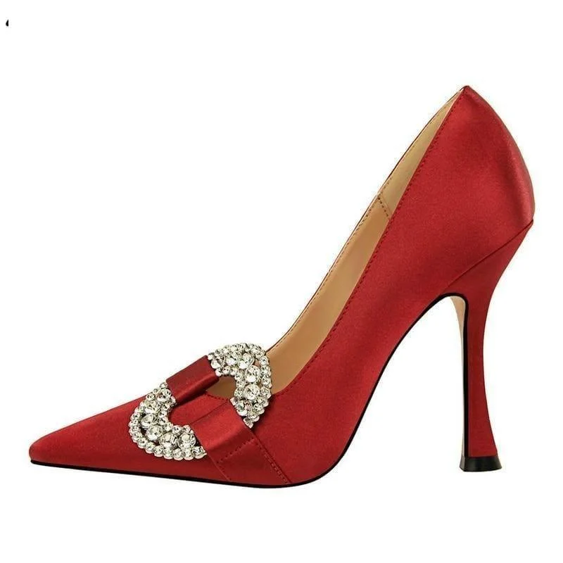 Stiletto Heel Pumps with Perfect Fit--Crystal Buckle Design Pointed Toe Pumps-Fashionable & Classic