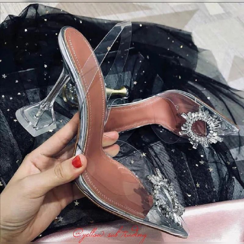 Affordable Rhinestone Pumps for a Dazzling Look---Crystal PVC Heel