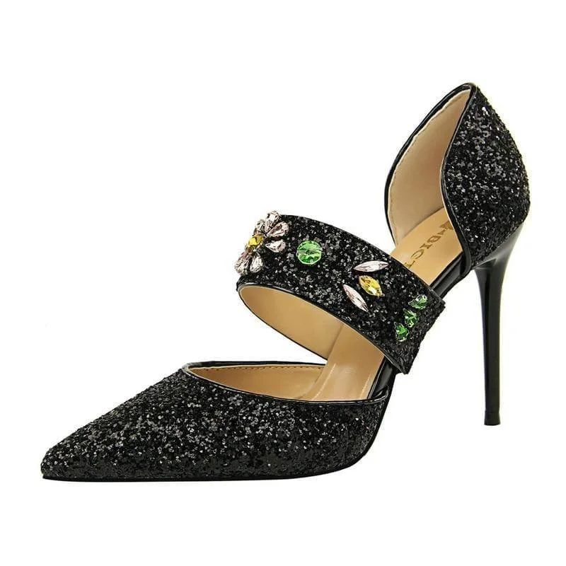 Affordable Rhinestone Pumps for a Dazzling Look---Crystal Studded Sexy Summer High Heel Pumps