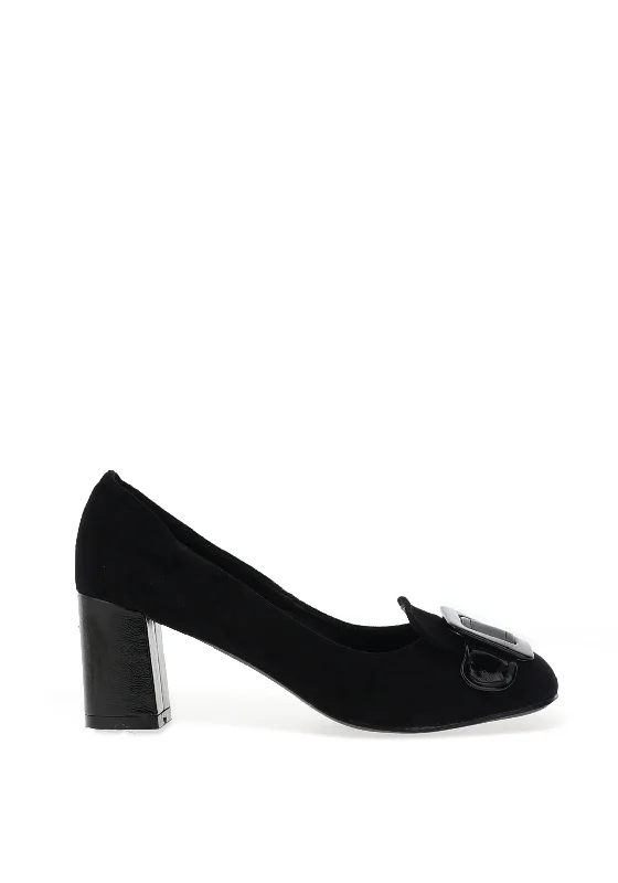 Versatile Heeled Sandals for Any Occasion---Dancing Matilda Trapeze Buckle Heeled Shoes, Black