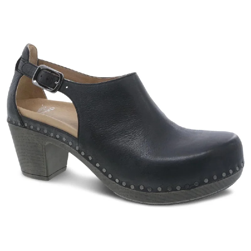 Dansko Sassy Black Milled Burnished Leather Heel (Women's)---Comfortable Leather Pumps for Office and Everyday Wear