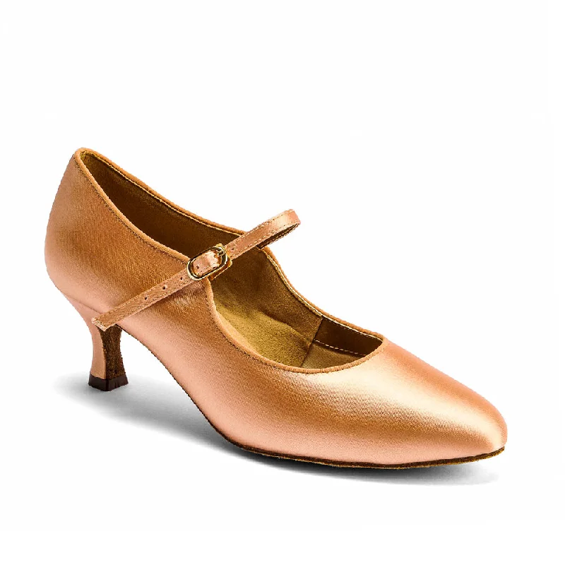 Dansport: Babette: 2.0" Flare | Empire Peach SatinAffordable Satin Heels with a Luxe Touch