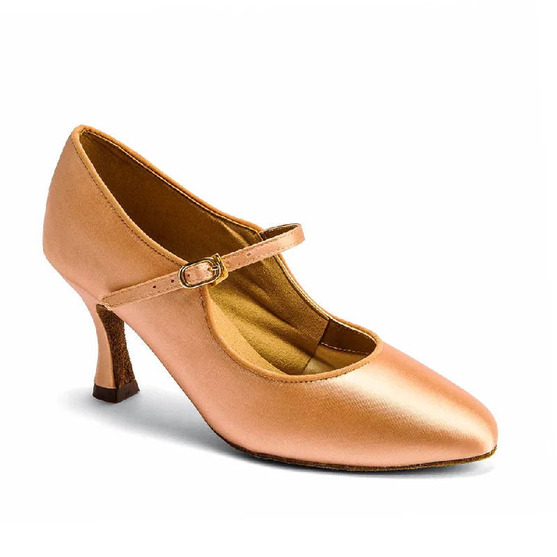 Dansport: Babette: 2.5" Flare | Empire Peach SatinAffordable Satin Heels with a Luxe Touch